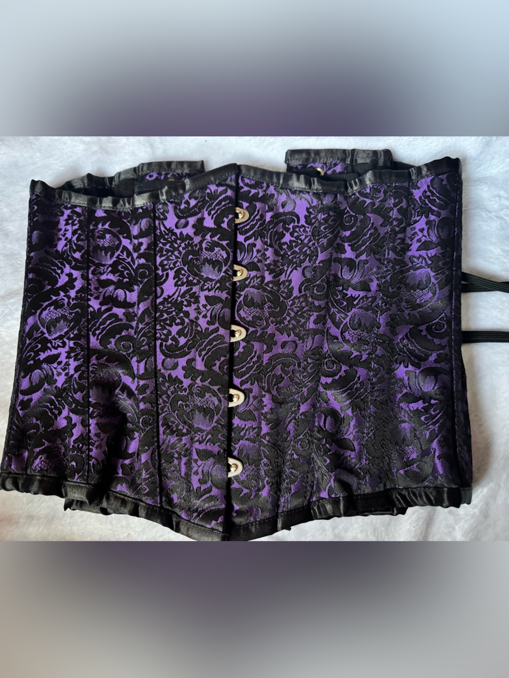 Black & Purple Floral Brocade Corset Waist Cincher